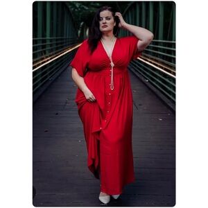 SBetro Deep V Button Front Dolman Sleeve Maxi Dress